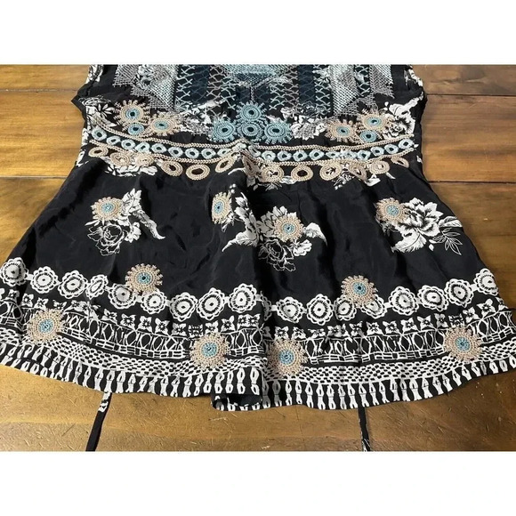 Johnny Was Embroidered Perlette Tie-Back Silk Blouse Short Sleeve Size XS - Picture 3 of 12